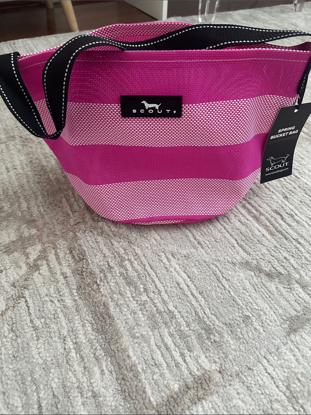 SCOUT Pink Stripe Tote with Black Strap